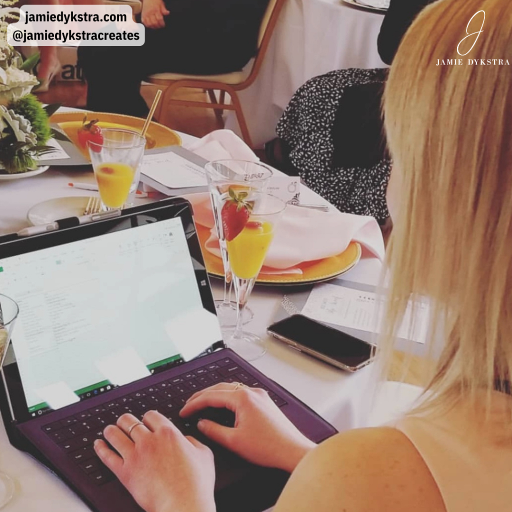 Me taking gift notes at a bridal shower