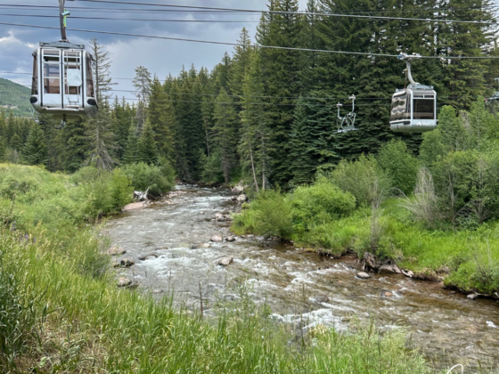 River flowing under a ski lift in Colorado