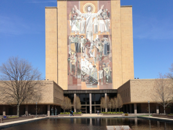 A picture of the outside of the library at the University of Notre Dame.