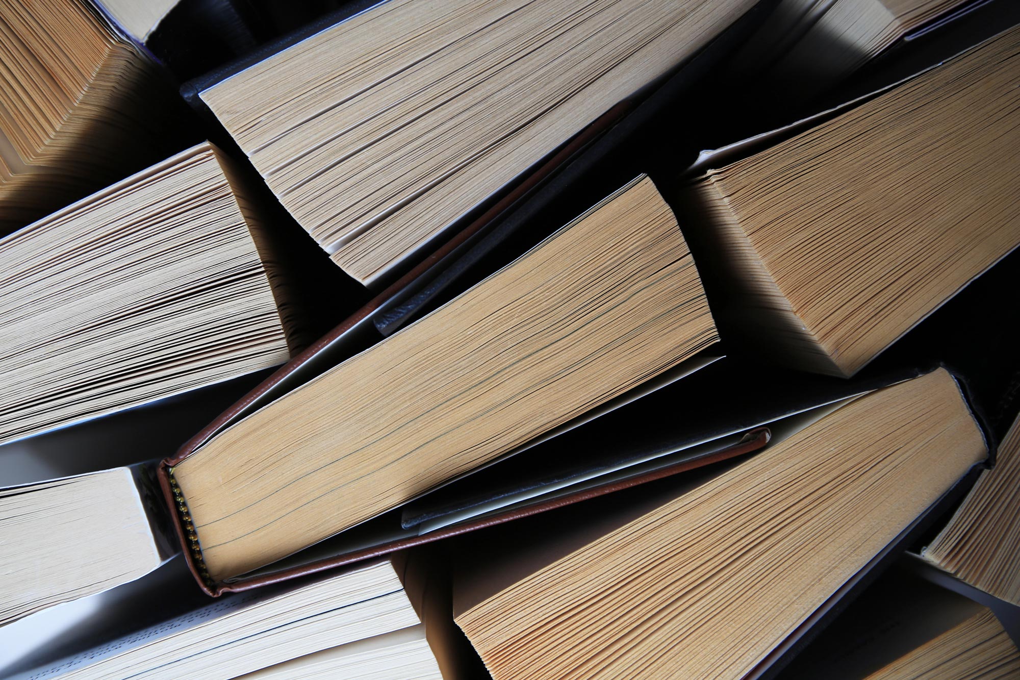 top view of paperback and hardcover books