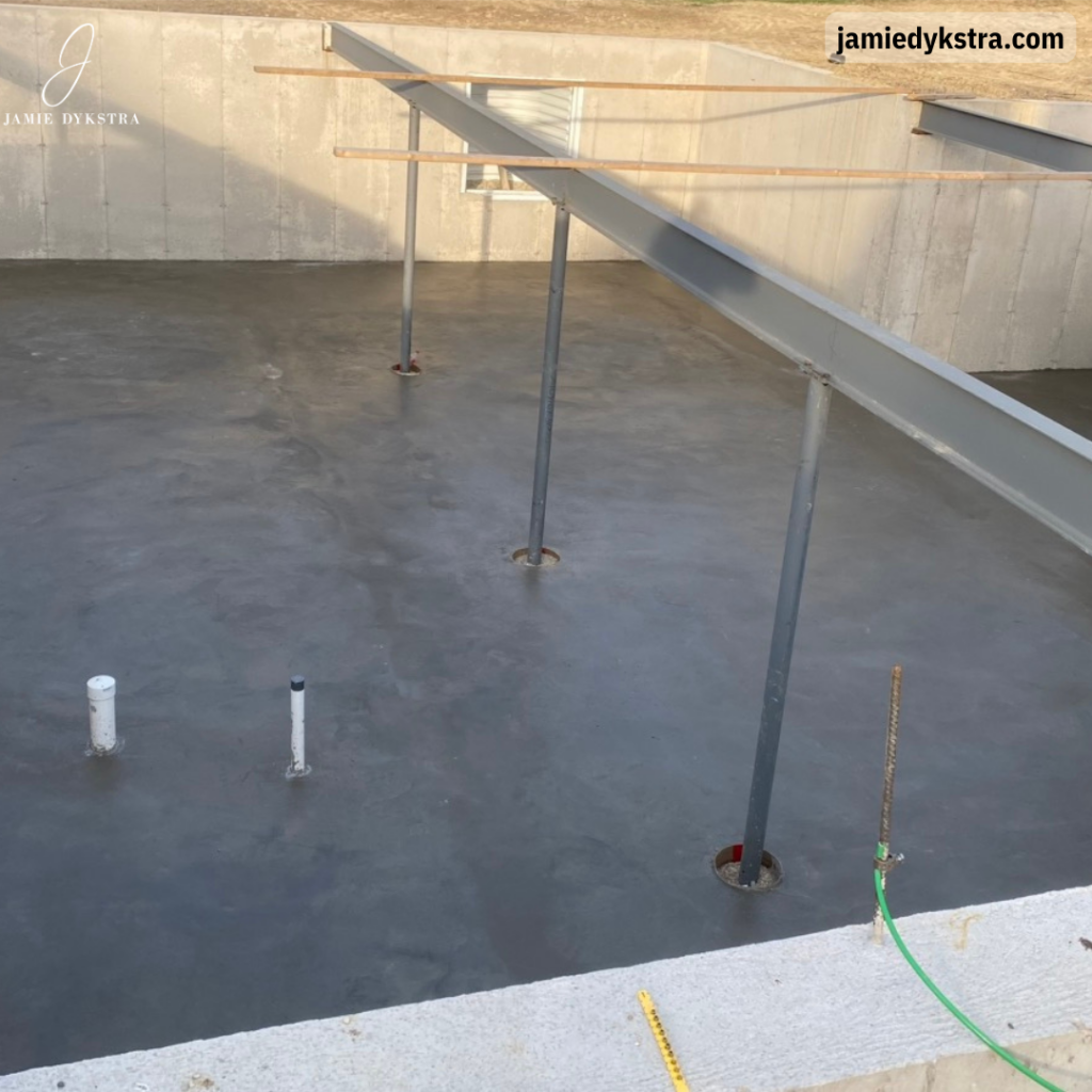 A photo of the foundation of a house.
